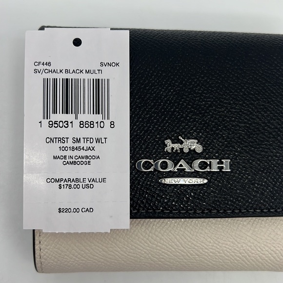 Coach Small Trifold Wallet Silver/Chalk Black Multi - Picture 12 of 15
